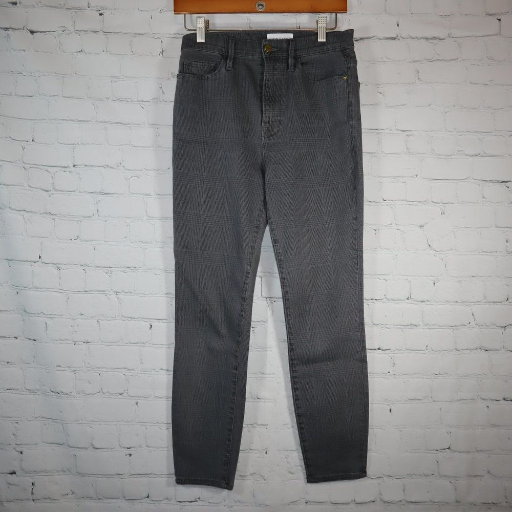 Frame Ali High Rise Cigarette Washed Gray Plaid Skinny Fit Jeans Women's Size 27